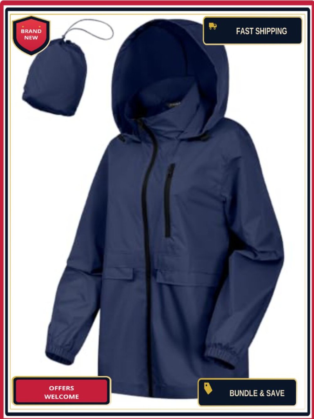 Women's Waterproof Rain Jacket Windbreaker with Hood, Packable Lightweight